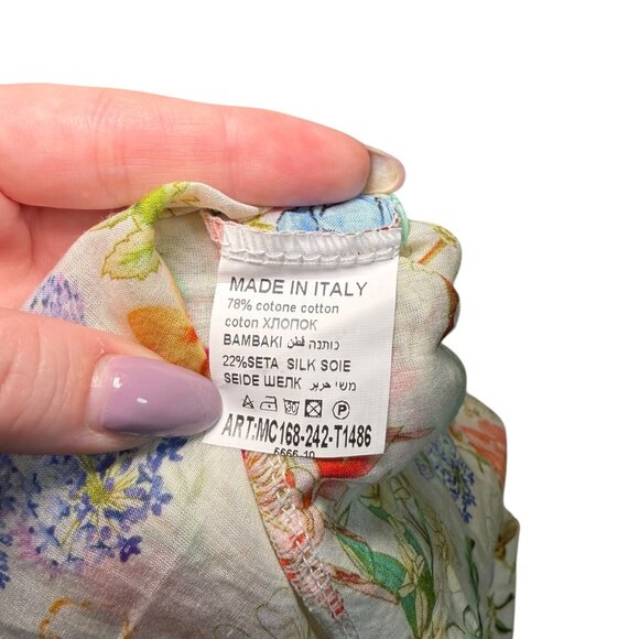 Summertime Portofino Floral Silk Cotton Button Up Blouse Large - Picture 5 of 6